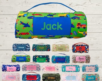 Personalized Kids Nap Mat: Attached Minky Blanket, Removable Pillow, Machine Washable, Daycare/Preschool Essential