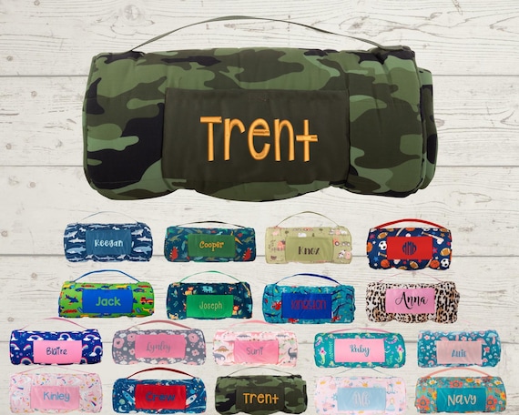Personalized Nap Mat with Attached Pillow and Blanket - Ideal for Daycare and Preschool - Embroidery Included