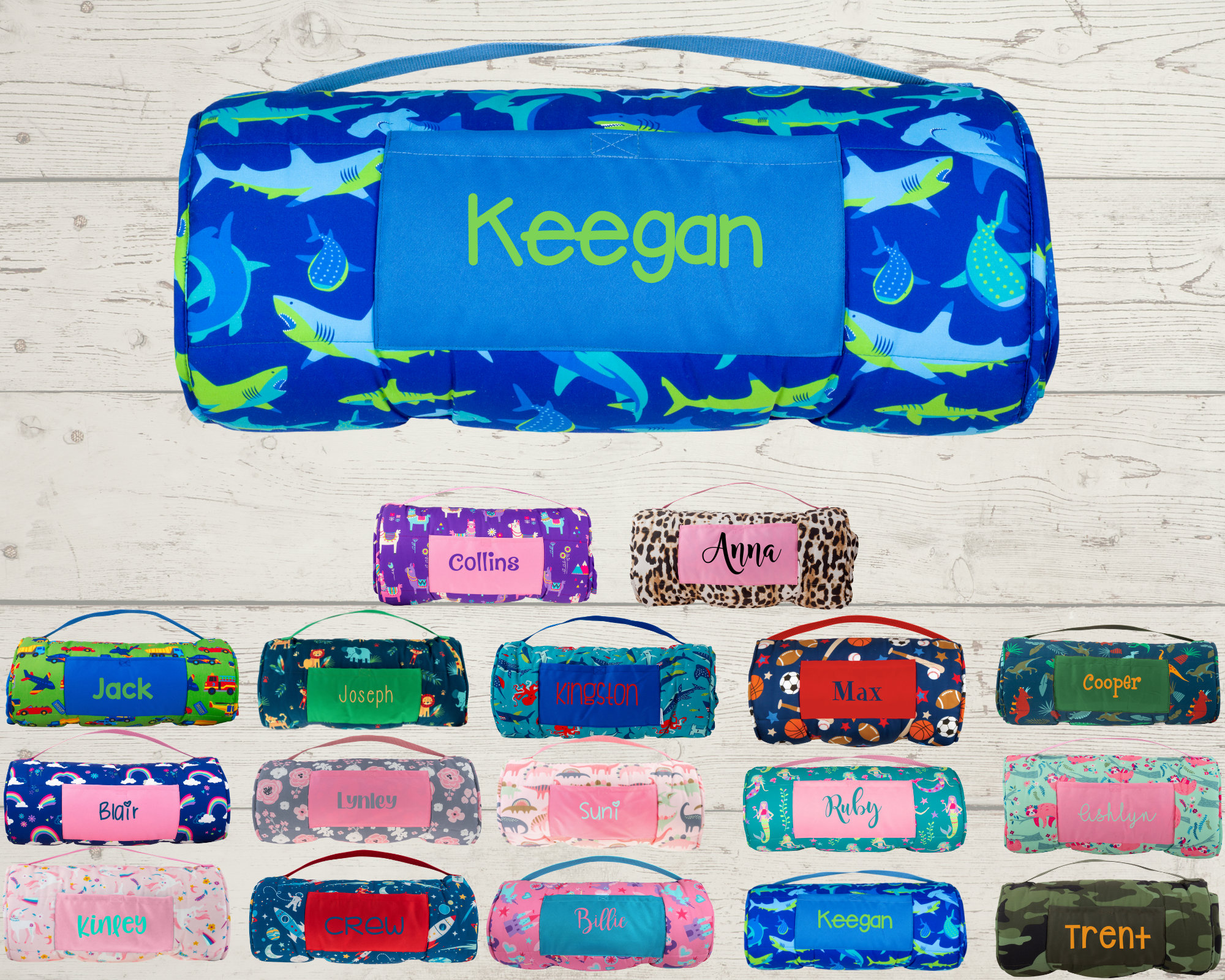 Children's Nap Mat with attached pillow and blanket. Perfect for