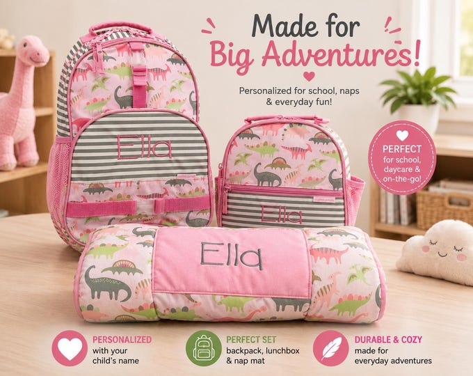 Personalized Back to School Set: Nap Mat, Backpack and Lunchbox