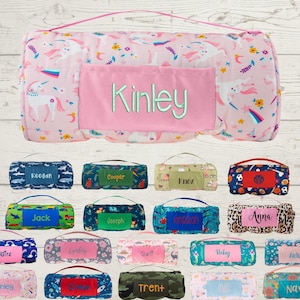 Personalized Nap Mat with Attached Pillow and Blanket - Ideal for Daycare and Preschool - Embroidery Included