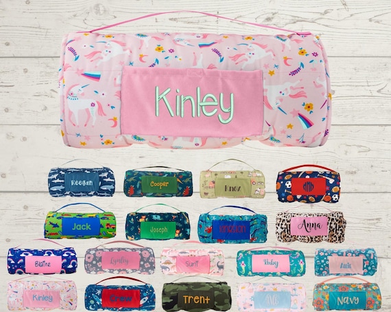 Personalized Nap Mat with Attached Pillow and Blanket - Ideal for Daycare and Preschool - Embroidery Included