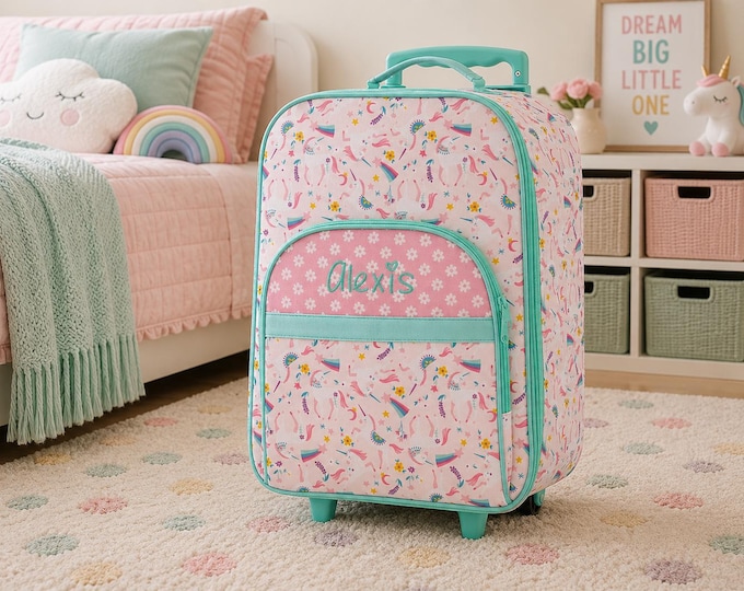 Children's All Over Print Rolling Luggage: Embroidery Personalization