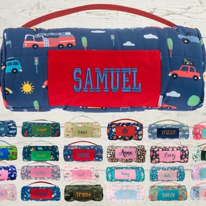 Personalized Nap Mat: Minky Blanket, Attached Pillow - Daycare & Preschool