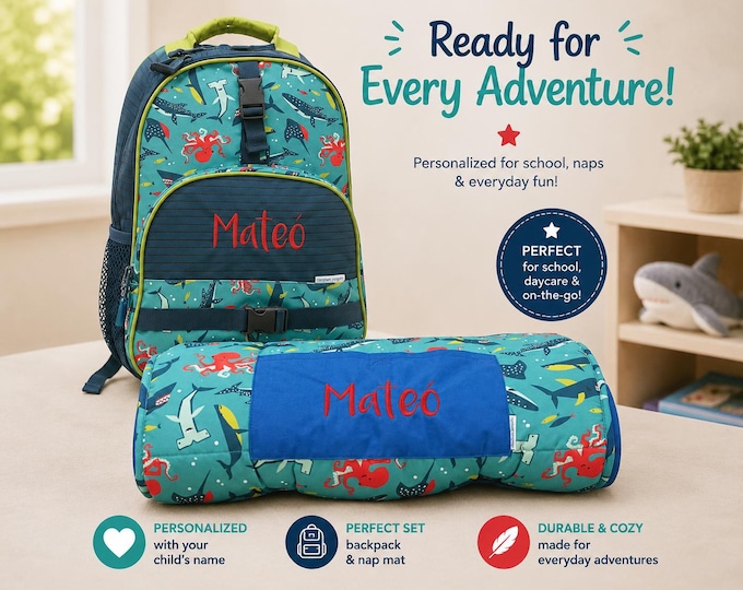Children's All Over Print Nap Mat and Backpack Set Stephen Joseph with Embroidery Personalization