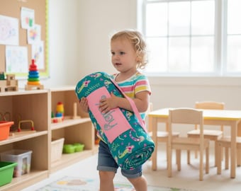 Personalized Kids Nap Mat: Attached Minky Blanket, Removable Pillow, Machine Washable, Daycare/Preschool Essential