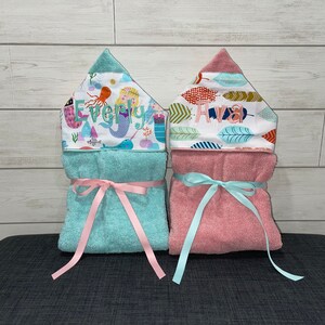 Set of 2 Big Brother Little Brother Hooded Towels. Perfect for twins or siblings. Custom made to order for boy/boy, girl/girl or boy/girl