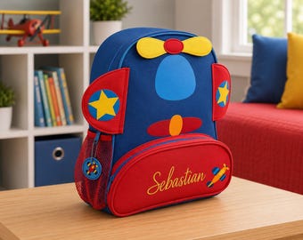 Bestickter Flugzeugrucksack für Kinder: Personalisierte Schulreisetasche