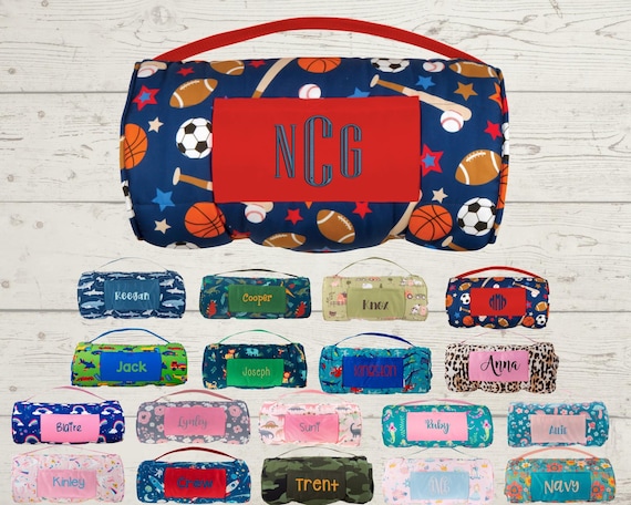 Personalized Nap Mat with Attached Pillow and Blanket - Ideal for Daycare and Preschool - Embroidery Included