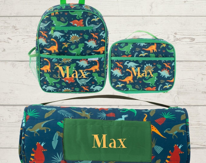 All Over Print Nap Mat, Junior Backpack and Lunchbox Set with Embroidery Personalization