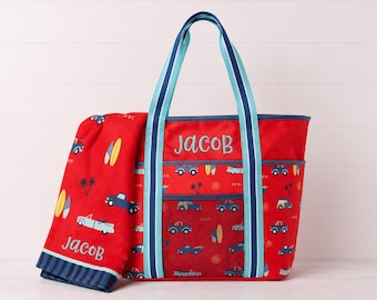 Children's Personalized Beach Tote and Towel Set with Embroidery Personalization