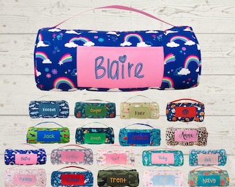 Personalized Kids Nap Mat: Attached Minky Blanket, Removable Pillow, Machine Washable, Daycare/Preschool Essential