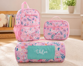 All Over Print Nap Mat, Junior Backpack and Lunchbox Set with Embroidery Personalization