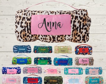 Personalized Kids Nap Mat: Attached Minky Blanket, Removable Pillow, Machine Washable, Daycare/Preschool Essential