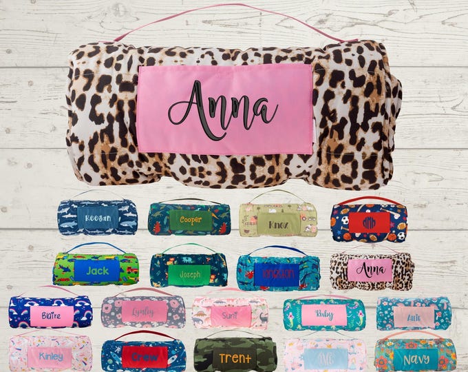 Personalized Kids Nap Mat: Attached Minky Blanket, Removable Pillow, Machine Washable, Daycare/Preschool Essential