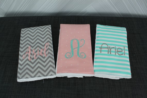 Monogrammed Burp Cloths, Set of 3. Custom made for boy or girl.