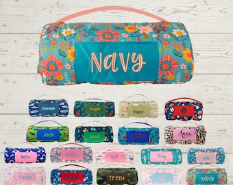 Personalized Kids Nap Mat: Attached Minky Blanket, Removable Pillow, Machine Washable, Daycare/Preschool Essential