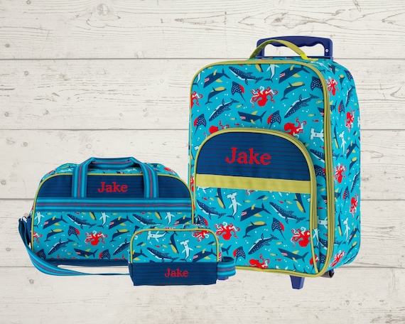 Children's Total Travel Set including All Over Print Rolling Luggage, Duffel Bag and Toiletry Bag Set with Embroidery Personalization