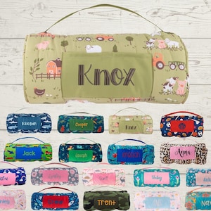 Personalized Kids Nap Mat: Attached Minky Blanket, Removable Pillow, Machine Washable, Daycare/Preschool Essential