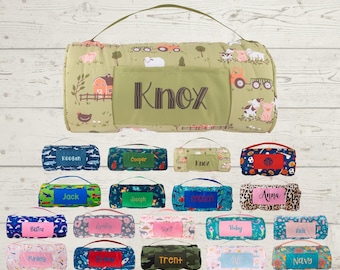 Personalized Kids Nap Mat: Attached Minky Blanket, Removable Pillow, Machine Washable, Daycare/Preschool Essential