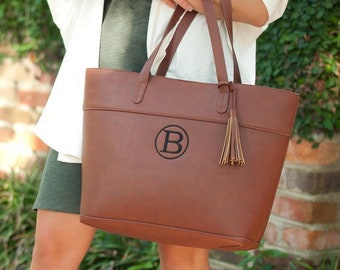 Personalized Vegan Leather Tote Bag: Women's Purse with Tassel