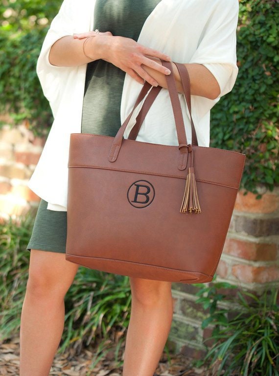 Monogrammed Tote Bags Travel Tote Bag Vegan Leather 