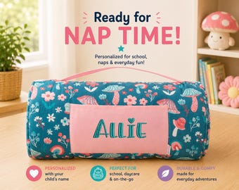 Personalized Kids Nap Mat: Attached Minky Blanket, Removable Pillow, Machine Washable, Daycare/Preschool Essential