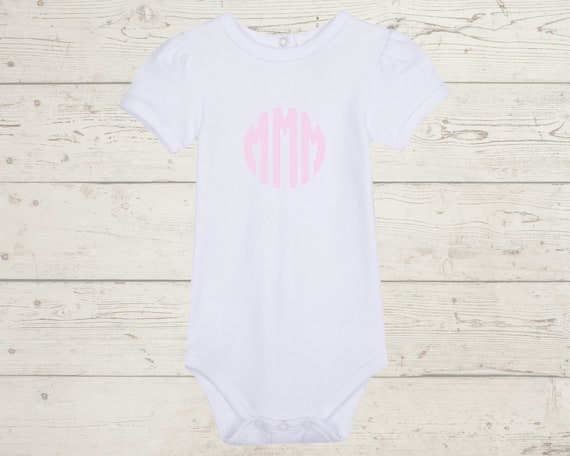Embroidery Monogrammed Bodysuit for Baby Girl with pucker short sleeves
