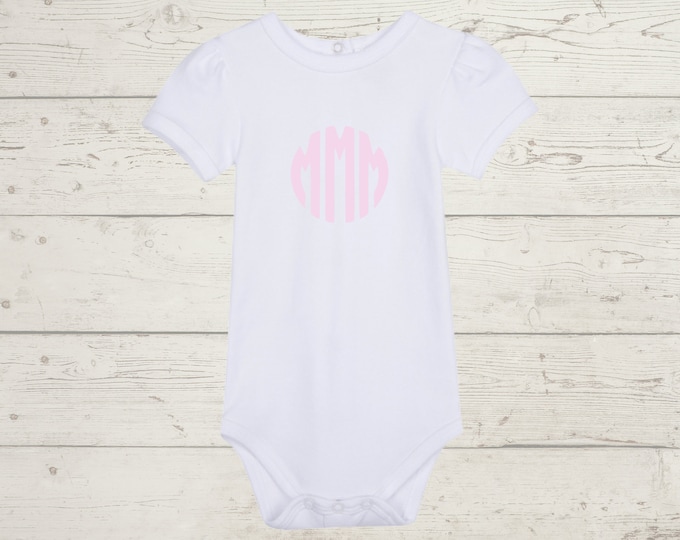 Embroidery Monogrammed Bodysuit for Baby Girl with pucker short sleeves