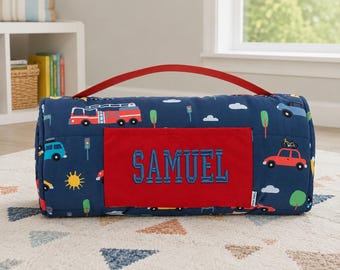 Personalized Kids Nap Mat: Attached Minky Blanket, Removable Pillow, Machine Washable, Daycare/Preschool Essential