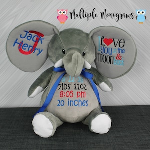 Personalized Embroidered Elephant Stuffed Animal: New Baby Keepsake