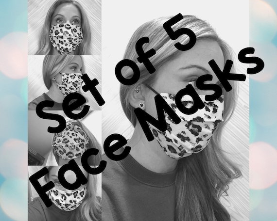 Random Set of 5 Face Masks, Reversible Face Covering, Washable Face Mask, Reusable Face Mask, 100% Cotton Face Mask, Made in the USA