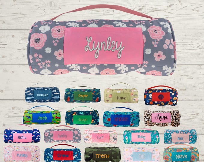 Personalized Kids Nap Mat: Attached Minky Blanket, Removable Pillow, Machine Washable, Daycare/Preschool Essential