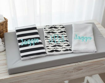 Monogrammed Burp Cloths, Set of 3. Custom made for boy or girl.