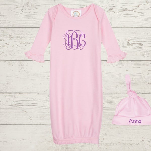 Monogrammed Infant Gown and Hat Etsy UK