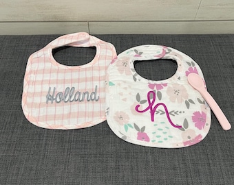Muslin Bibs and Spoon Set for Baby Personalized