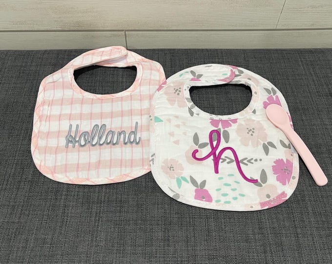Muslin Bibs and Spoon Set for Baby Personalized