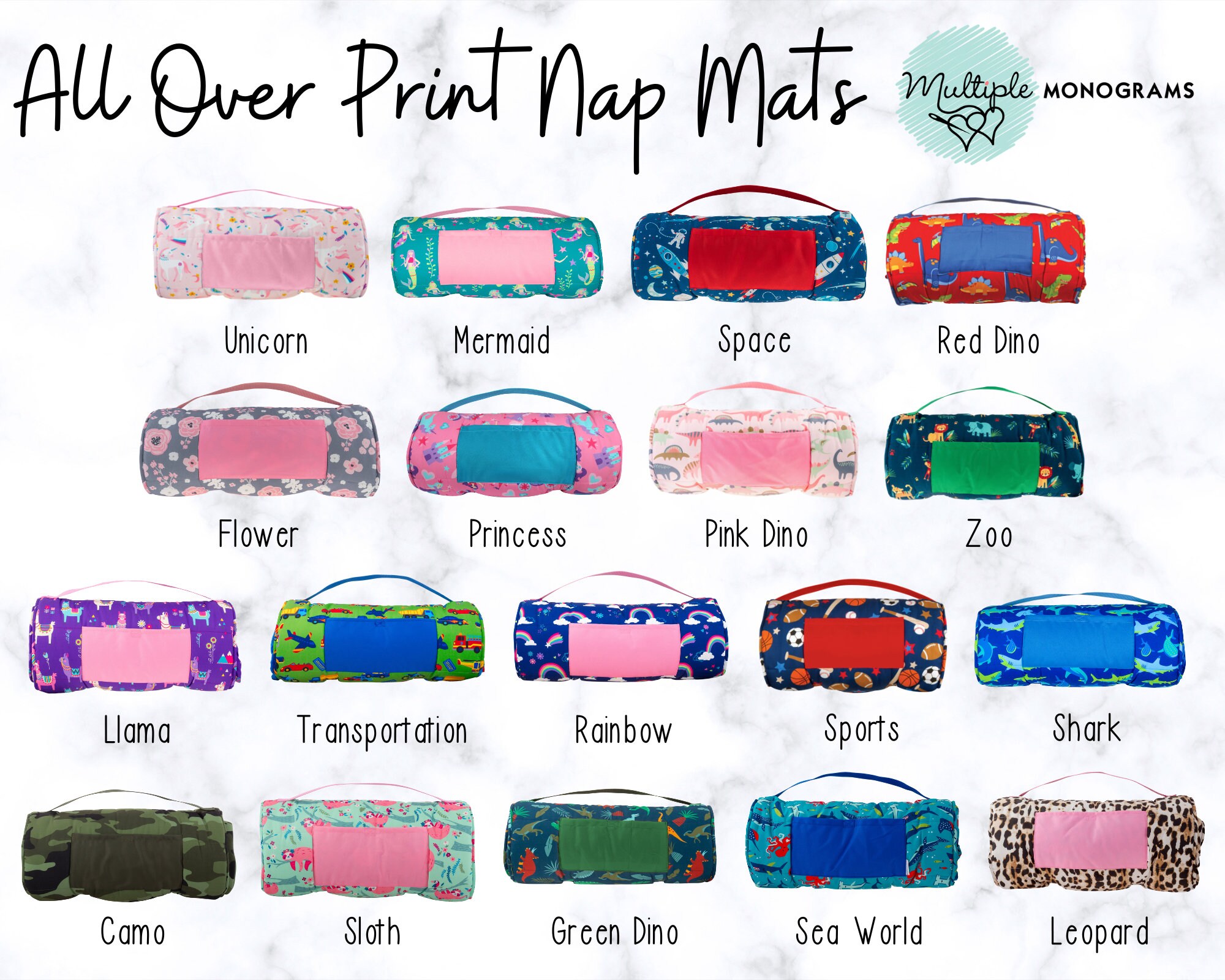 Children's Nap Mat with attached pillow and blanket. Perfect for