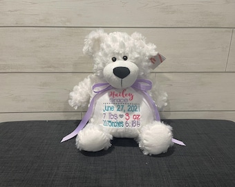 Personalized Embroidered Stuffed Animal: Baby Shower Keepsake