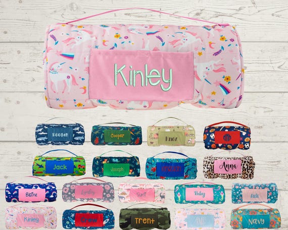 Personalized Nap Mat with Attached Pillow and Blanket - Ideal for Daycare and Preschool - Embroidery Included