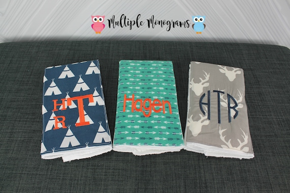 Monogrammed Burp Cloths, Set of 3, Custom made for boy or girl