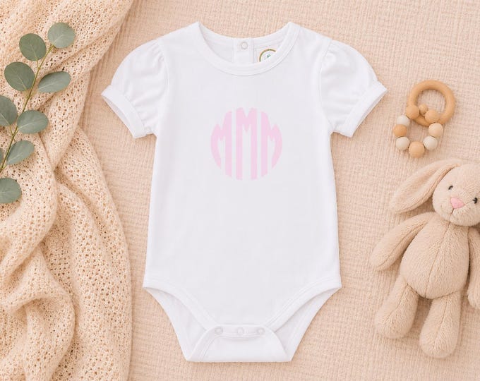 Embroidery Monogrammed Bodysuit for Baby Girl with pucker short sleeves