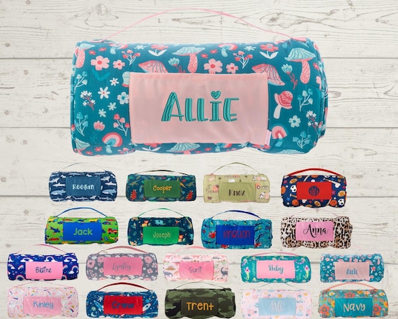 Personalized Kids Nap Mat: Attached Minky Blanket, Removable Pillow, Machine Washable, Daycare/Preschool Essential