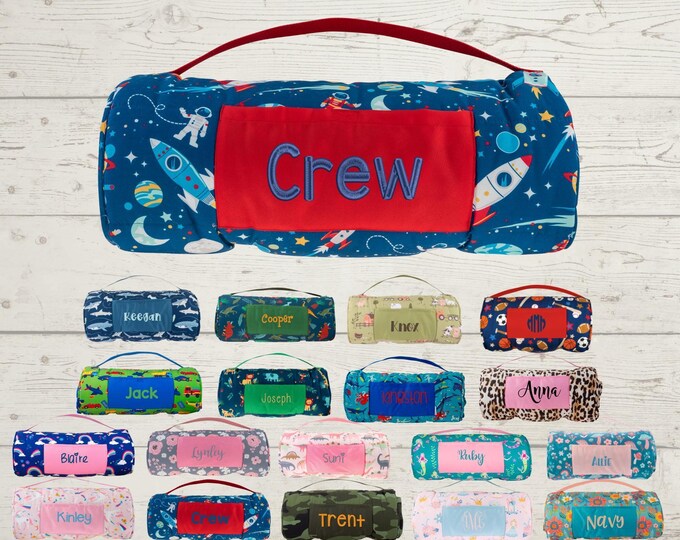 Personalized Kids Nap Mat: Attached Minky Blanket, Removable Pillow, Machine Washable, Daycare/Preschool Essential