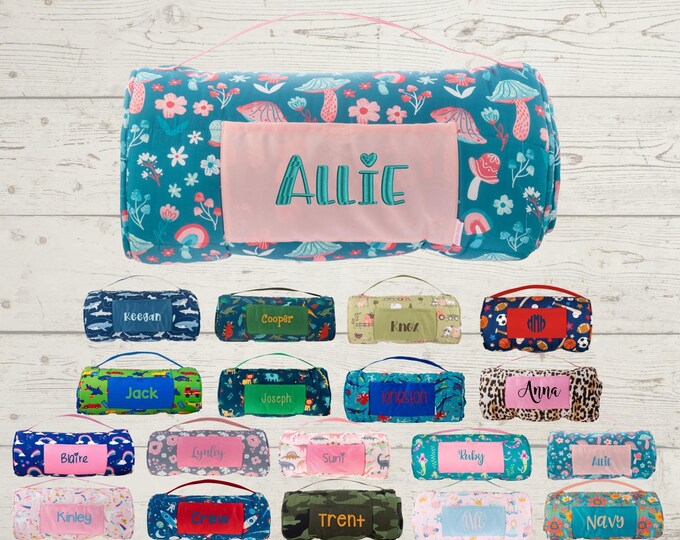 Personalized Kids Nap Mat: Attached Minky Blanket, Removable Pillow, Machine Washable, Daycare/Preschool Essential