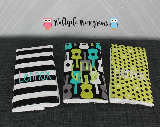 Monogrammed Burp Cloths, Custom Baby Gift, Set of 3