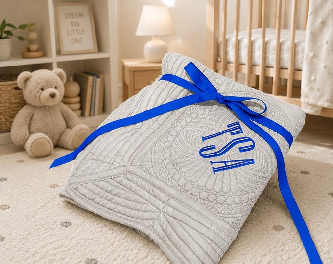 Embroidered Baby Quilt: Personalized Cotton Heirloom Nursery Gift