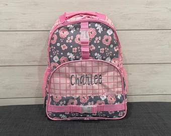 Personalized Kids Backpack: Floral Print, Embroidered Name