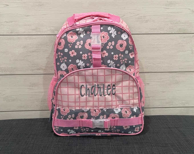 Personalized Kids Backpack: Floral Print, Embroidered Name