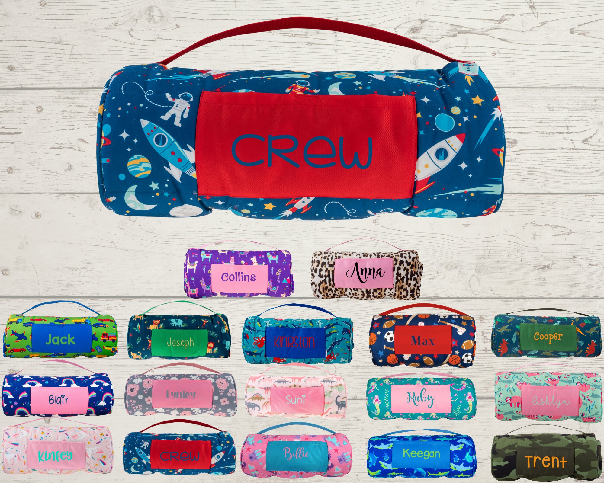 Children's Nap Mat with attached pillow and blanket. Perfect for daycare and preschool